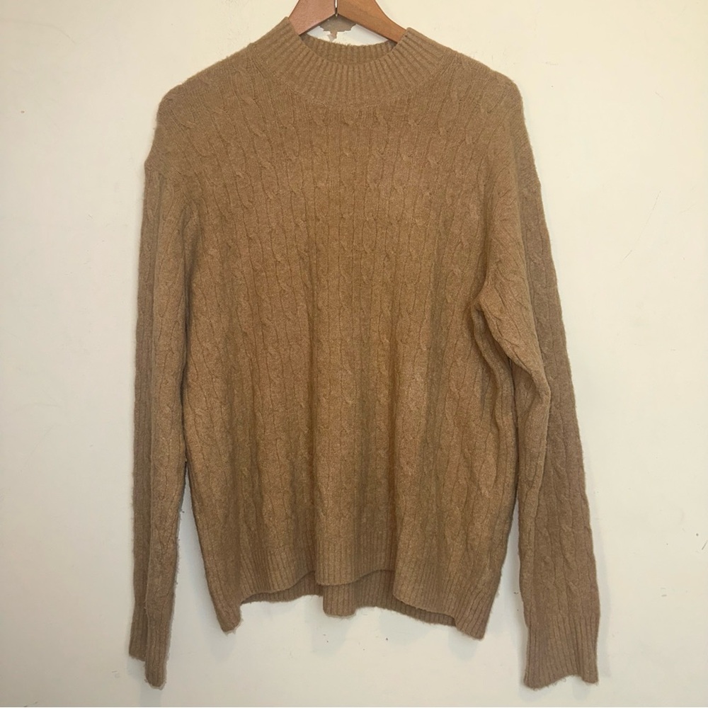 J.CREW Women's XL Extra Soft Wool Blend Cable Knit Mockneck Sweater Brown Y2K